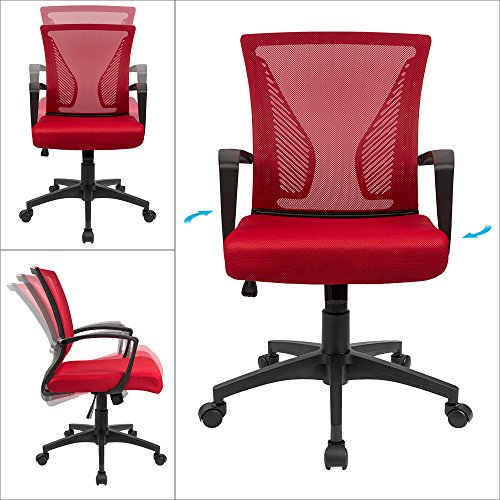 Furmax Office Chair Mid Back Swivel Lumbar Support Desk Chair, Computer Ergonomic Mesh Chair With Armrest (Red) #TOP3