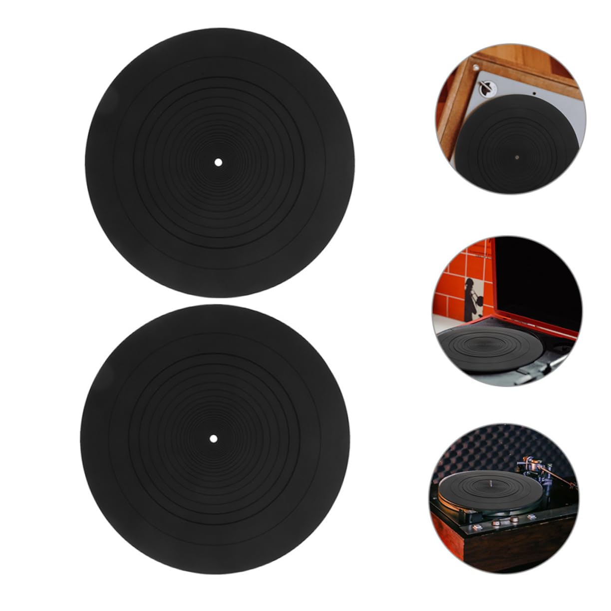 Tappetino in Silicone per Giradischi Nero 2 Pezzi Antistatico | Supporto per Dischi, Ricambio per Protezione del Disco, Superficie Pulita e Stabile per Lettore Vinile