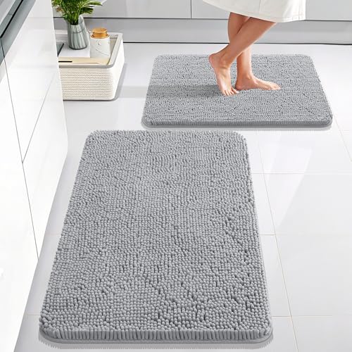 Image of OLANLY Bathroom Rugs Sets 2 Piece, Soft Absorbent Chenille Bath Mats Area Rug Set, Non-Slip, Quick Dry, Machine Washable Bath Mats for Bathroom, Home Decor Accessories (30 inchx20 inch+24 inchx16 inch, Light Grey)
