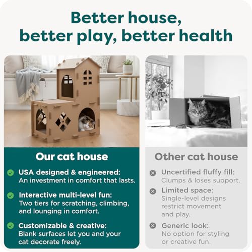 Image of Furhaven Pet Furniture for Cats and Kittens - Tiger Tough Farmhouse Corrugated Cat Scratcher Playhouse Apartment with Catnip, Cardboard (Brown), One Size