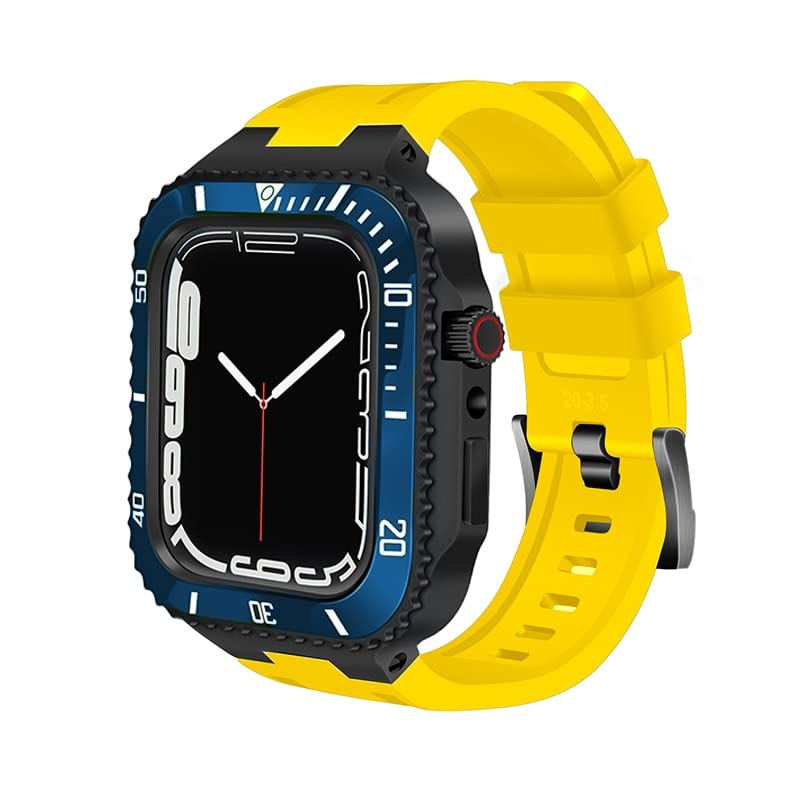 FFHAO 45mm Modification Kit for Apple Watch Band 8 Case Mod Kit 44mm Steel Metal Case Bezel Silicone Strap for IWatch 8 Series 7 6 5 4