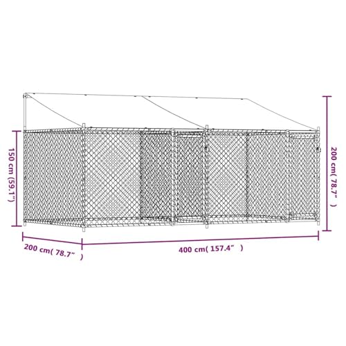 Hundezwinger mit Dach und Türen Grau 4x2x2 m, UV- & Wasserdicht Hundehütte Outdoor Hundehaus für große Hunde Garten, Verzinkter Stahl