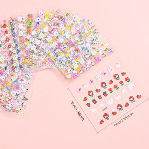 Image of MAYCREATE Cartoon Rabbit Nail Stickers for Kids, 30 Sheets 3D Self-Adhesive | Easy Peel and Press Application, Playful Detail Without Drying Time, Self-Adhesive Backing for DIY Manicures