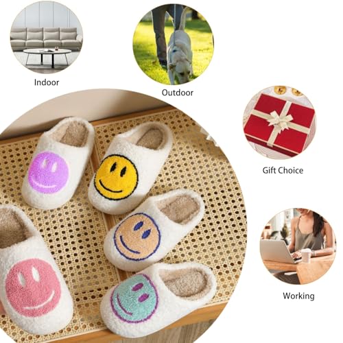 Image of Cute House Slippers for Women Men with Memory Foam Retro Happy Face Cozy Shoes