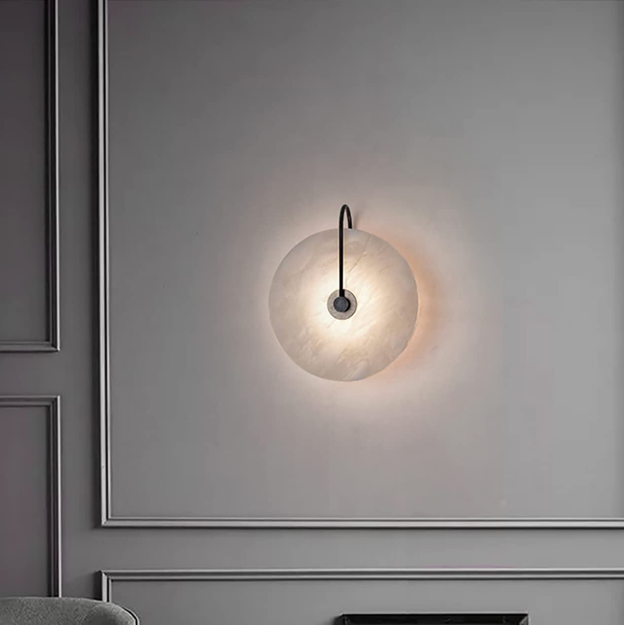 Lampy ścienne do sypialni, kinkiety ścienne, styl skandynawski kamienny kinkiet, naturalny marmurowy klosz, kinkiet ścienny z metalową podstawą, kinkiety wewnętrzne