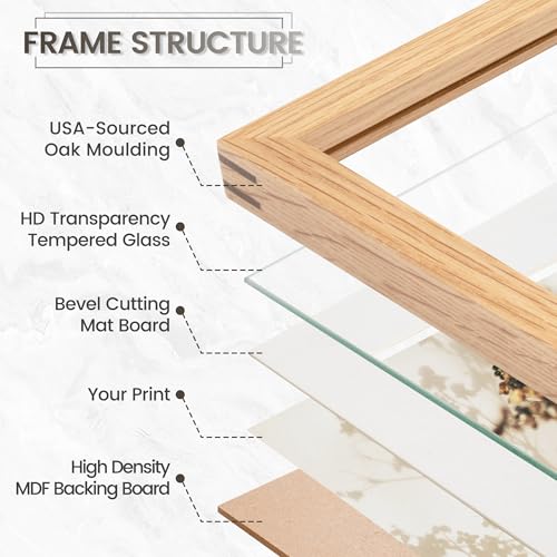 Image of 11x14 Picture Frame Set of 3, USA-Sourced Natural Oak Wood Photo Collage Frame with HD Tempered Glass, Modern Simple 11 x 14 Wooden Frame Matted to 8x10, Vertical & Horizontal Wall Hanging Display