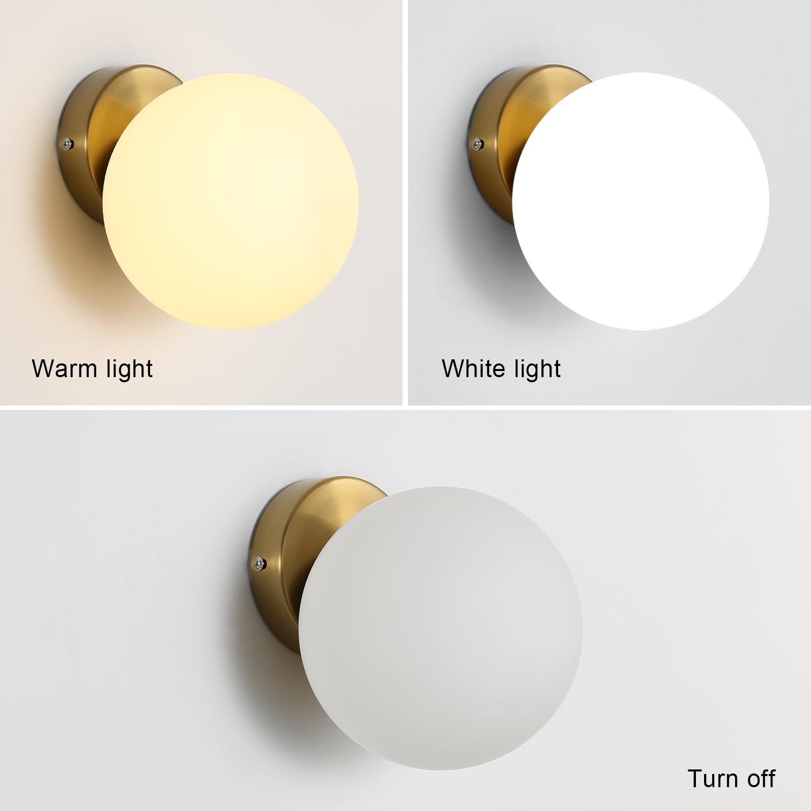Applique da Parete Interno, Lampada da parete Moderno, Lampada sfera, E27 Lampada a Muro Paralume di vetro 15CM per Camera da Letto, Soggiorno, Corridoio, Senza Lampadina