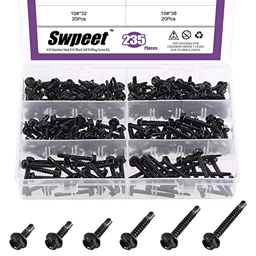 Swpeet 410 Stainless Steel Self Drilling Screw Assortment Kit