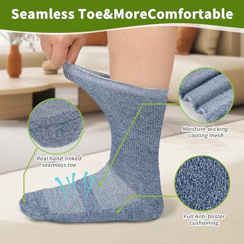 Image of Revosoxs Diabetic Crew Socks for Men Women,Bamboo Viscose Non-Binding Loose Top Wide Socks with Seamless Toe 9-12 10-13