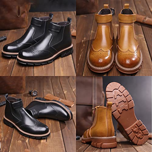MOYOWEI Men's Leather Dress Chelsea Boots,Classic Carving Floral Wingtip Block Slip on Casual Business Oxford Ankle Booties3