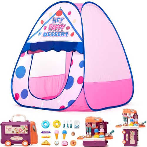 Heypappy Kids Play Tent, Pop Up Play Tent Dessert Theme with Complete Toy Set, Play Toys Play Set for Kids Indoor Outdoor Pretend Play