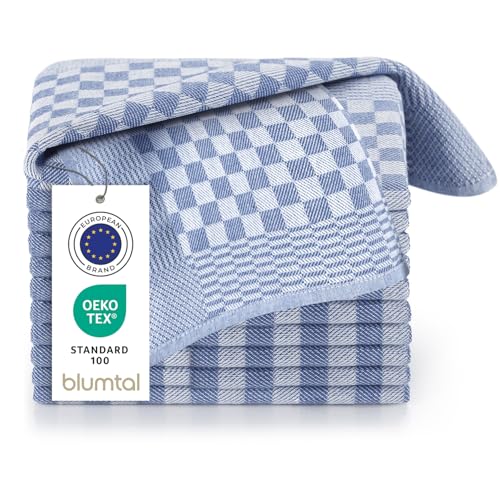Blumtal – Juego de 5 paños de Cocina de algodón, vajilla algodón, Certificado Öko-Tex® – Paño de Cocina a Cuadros Azules – 50 x 70 cm