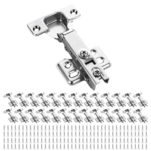26 PCS Concealed Soft Close Cabinet Hinges Full Overlay Kitchen Cupboard Hinges Wardrobe Door Hinge with Screws for Bathroom Bedroom Dining Room