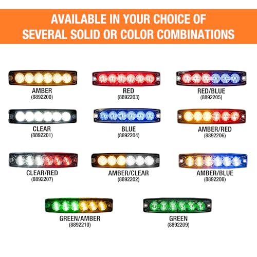 Image of Buyers Products 8892203 5 Inch Red LED Strobe Light, Ultra‑Thin Surface Mount Warning Light, 6 LEDs, 23 Flash Patterns, Aluminum Housing, IPX8 Waterproof, for Trucks and Utility Vehicles