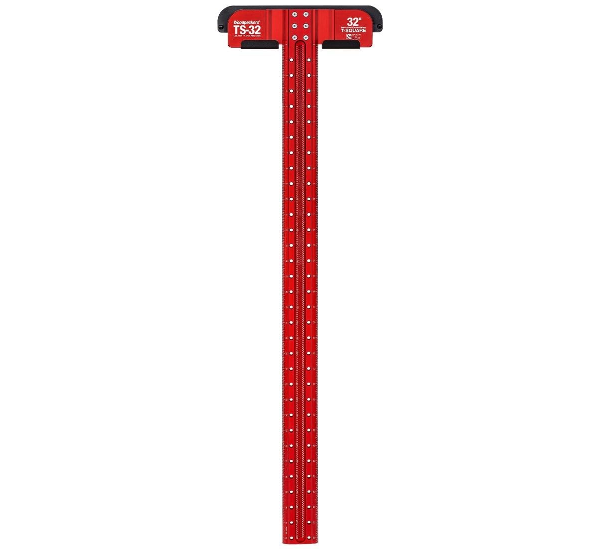 Woodpeckers T Square, 32 Inch, Precision Woodworking T-Square Ruler, Built-in Edge Support, Scribing & Shelf Pin Guides, Rack-It Mount, Made in USA