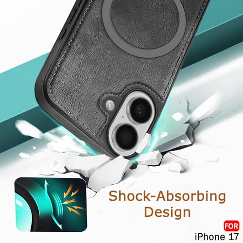 Image of TheGiftKart Genuine Leather Finish Back Cover Case for iPhone 17 | Shockproof Design | Raised Edges for Camera & Screen Protection | Stunning Minimalist Design Case Cover (MagSafe Compatible, Grey)