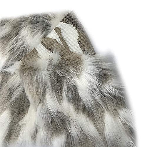 Loogool faux fur fabric material grey and white winter soft shagg…