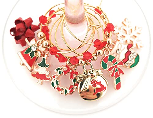 Christmas Wine Charms, Christmas Gift, Christmas Glass Tag Identifiers, Glass Markers, Stocking Stuffers, Snowflake And Reindeer Wine Charms, Candy Cane And Christmas Tree Wine Charms - 8 Wine Charms #TOP13