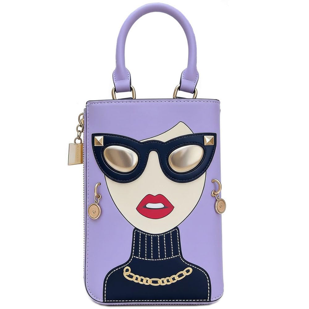 Novelty Unique 3D Lady Face PU Leather Top Handle Satchel Handbags for Women Funky Tote Purse Hobo Crossbody Shoulder bags