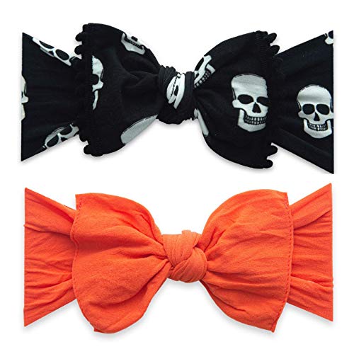 Baby Bling Bows 2 Pack - Girls Trimmed Classic Knot Headbands Skelly and Poppy