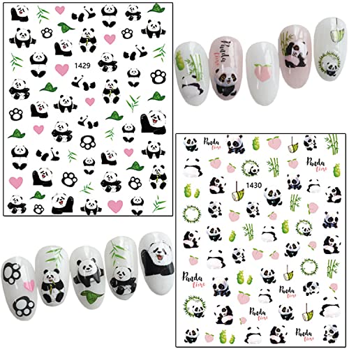 Panda Nail Art Stickers, Cartoon Bear Nail Self-Adhesive Sticker Design, Holographic Cute Bear Flowers Leaf Nail Art Decals Supplies For Women Girls Manicure Animal Decoration Resin Pet Transfer Decal #TOP4