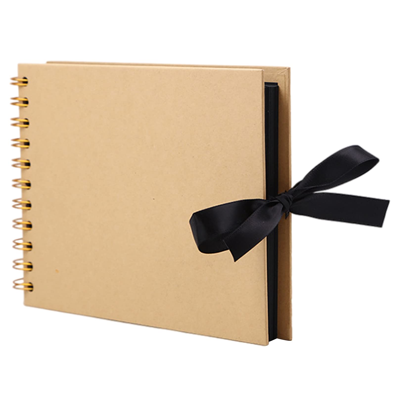 A5 Scrapbook DIY Photo Album,Thick Kraft Paper Scrapbook with Ribbon Small Scrapbook,Refillable Hardcover Kraft Blank Black Page 60 pages (30 sheets of paper) for Your Ar&Craft Projects (Yellow)