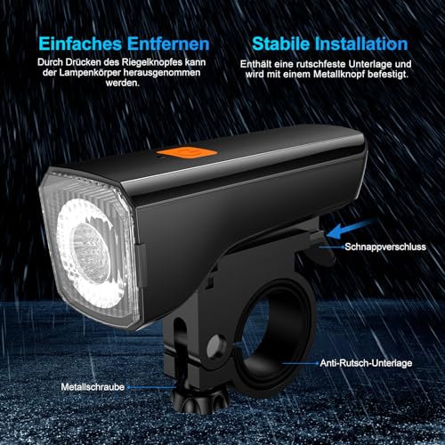 Fahrradlicht LED Set Fahrradbeleuchtung USB Wiederaufladbar Fahrradlampe IPX5 Wasserdichtes...