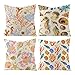 Epinki 4-częściowy zestaw poszewek na poduszkę, 50 x 50 cm, poszewka na poduszkę w kolorze lnianym, z koralowcem Hippocampus, jednorożec, miękka, wygodna, kwadratowa poszewka na poduszkę, brązowo-pomarańczowa, zestaw 5 (bez wypełnienia poduszki)