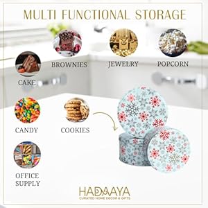 Round snowflake christmas tin setstackable holiday storage containers with red and silver snowflake design perfect for cookies candy and gifts decorative winter gift boxes set of 3  urban country home decor