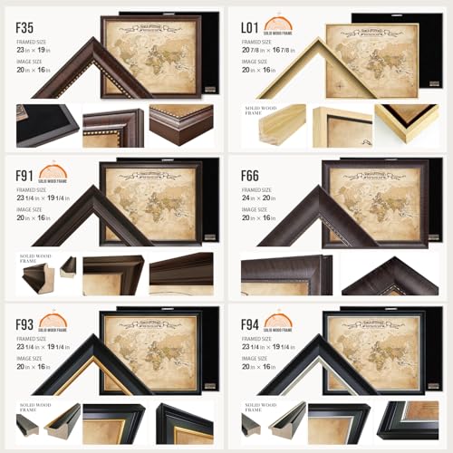 Image of DECORARTS - Personalized World Travel Map with Pins, Custom Name, Pin Board Canvas Wall Art, Antique Vintage Old World Decor, Optional Wood Frame, Giclee Print, Handcrafted in USA, 20x16''