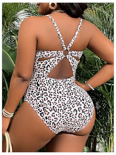 SweatyRocks Women's Plus Size Leopard Print Cut Out Backless One Piece Swimsuit Beachwear2