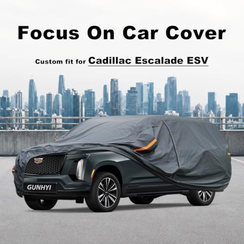 Image of GUNHYI Premium Car Cover Custom Fit Cadillac Escalade ESV, 16 Layers Heavy Duty Car Cover Waterproof All Weather with Zipper Door for Sun Rain Snow Dust Uv Protection