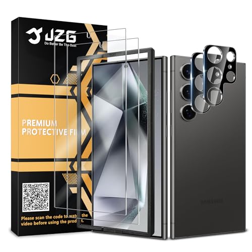JZG 2 x Protector Pantalla para Samsung Galaxy S24 Ultra (6,80 Pulgadas) con 2 x Protector de Lente de Cámara, Autorreparación, Compatible Huellas Dactilares ID, HD Clara, Antiarañazos