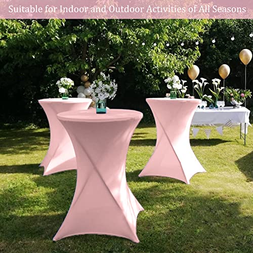 Image of 4 Pack Spandex Stretch Tablecloth - 32x43 Inch Square Corners, Fitted High Top Table Cloth for Cocktail, Bar, Weddings, Birthday, Banquet, Outdoor Party (Pink)
