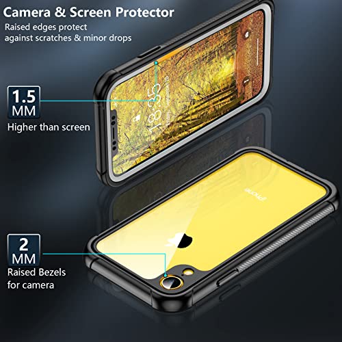 Justcool Compatible With Iphone Xr Case, Built-In Screen Protector Heavy Duty Full Body Shockproof Case (Black/Clear) #TOP5