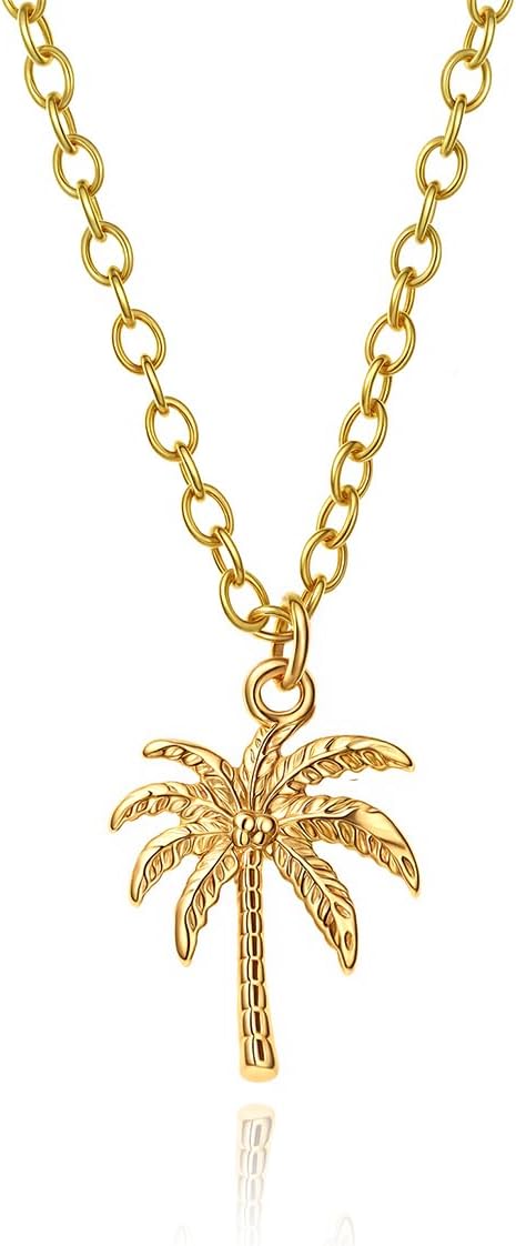 Beach Charm Necklace Heart Crystal, Starfish, Teardrop Crystal Pendant, 14K Gold Plated Chain, Palm Tree Necklace, Ocean Theme Jewelry
