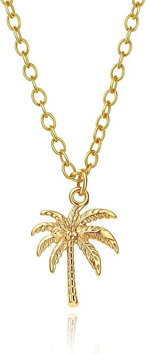 Beach Charm Necklace Heart Crystal, Starfish, Teardrop Crystal Pendant, 14K Gold Plated Chain, Palm Tree Necklace, Ocean Theme Jewelry