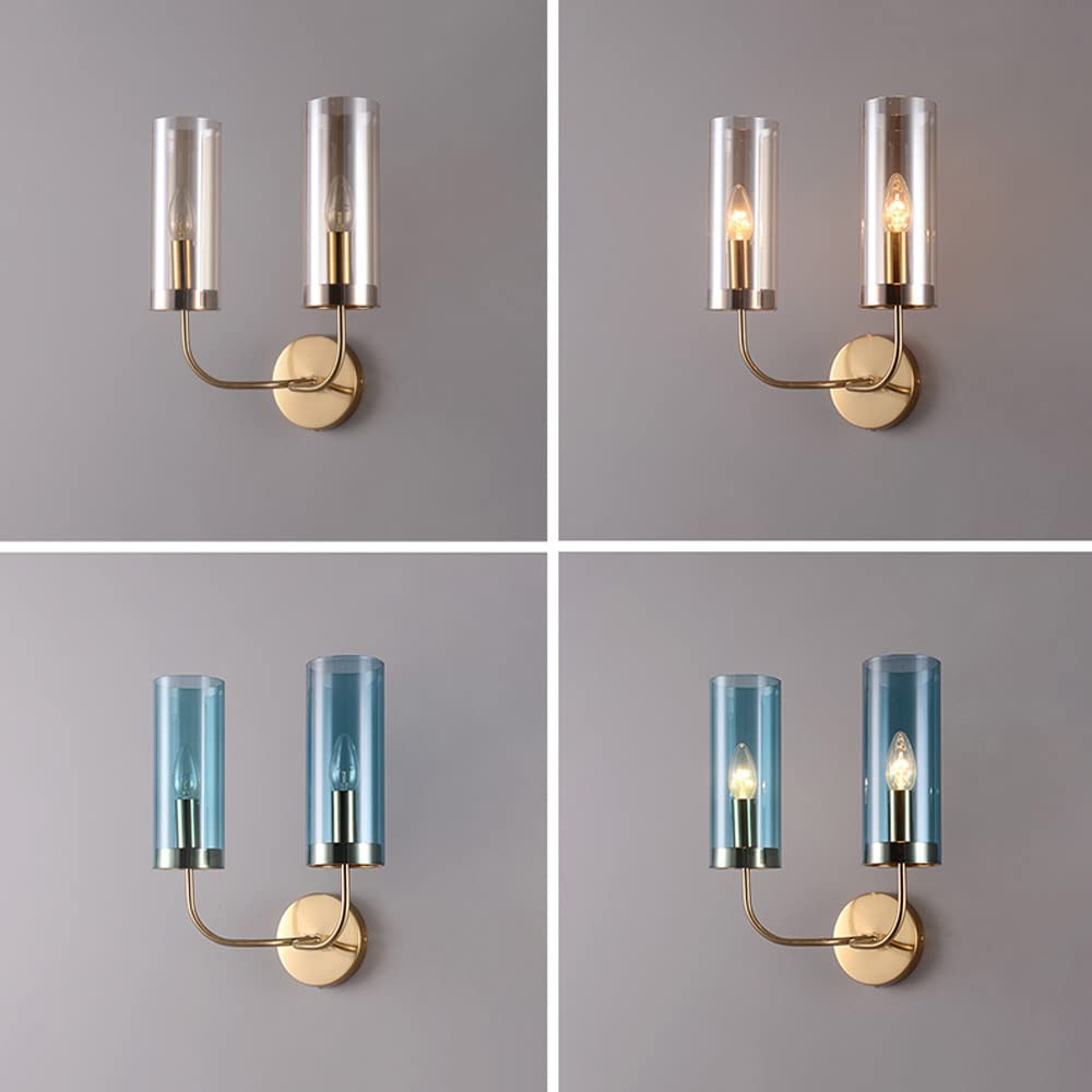 Jadssox Glaswandleuchte Dual Head Gold Wandleuchte, Moderne Doppelkopf-Innenleuchte, E14 Unterputz-Wandleuchten für Loft Bar Küchenlampe Schlafzimmer Kosmetikspiegel