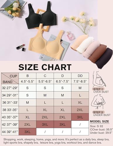 Avidlove Wireless Bras for Women Full Coverage Comfortable Padded Bralette Back Fat Smoothing No Show Bra with Extender Black XXL
