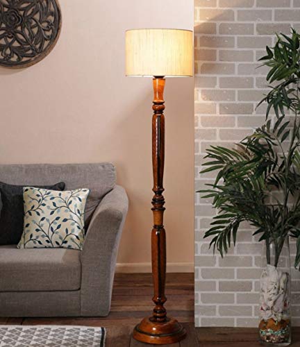 Image of tu casa Mango Wooden Floor Lamps (Off -White)