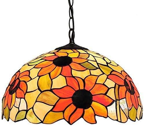 Stained Glass Sunflower Pendant Light, Orange, Chain Hanging Lamp, 30 cm Dia* H17.5cm, Model: DD6023-image-9