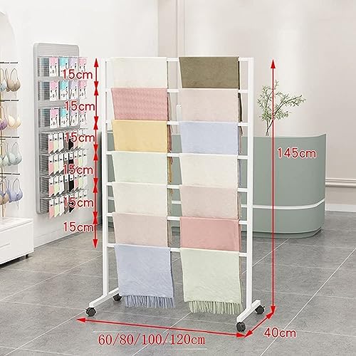 Stojak podłogowy z kołem pasowym na szaliki, szale i odzież - metalowy stojak wiszący do sklepu detalicznego, prosty i wytrzymały, złoty, 120 x 40 x 145 cm