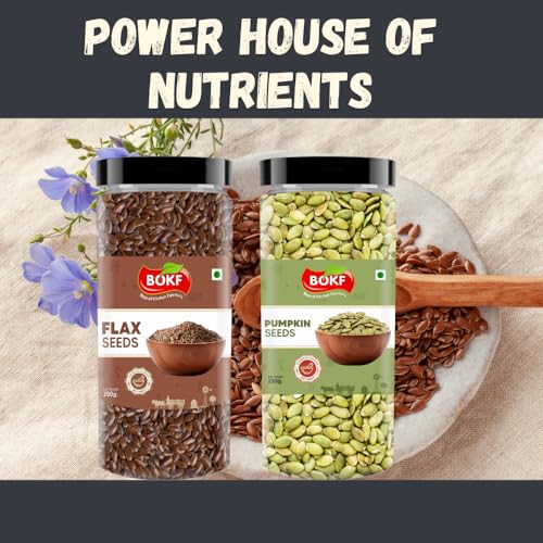 Image of BOKF Pumpkin Seeds + Flax Seeds Combo Pack | Natural & Raw Superfoods | Rich in Omega-3, Protein & Fiber | Healthy Snacking & Weight Management Seeds