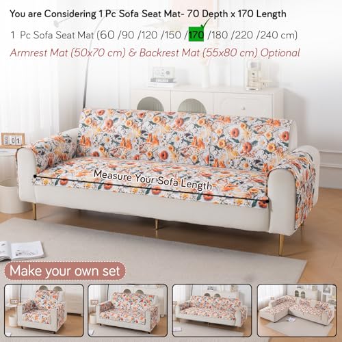 Image of HOKIPO 'Nature Muse' Premium HD Printed Holland Velvet Sofa Cover Mat for 1 /2 /3 Seater & L-Shape Sofa. Make Your Own Sofa Cover Set, Mat 70(D) x 170(L) cm, Marigold Bloom (IN-917-D7)