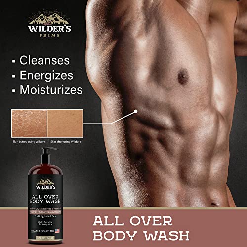 Wilder's Prime Mens Body Wash - Tea Tree Oil, Sandalwood & Vitamin B5 3-In-1 All Over Shower Gel - Body, Hair & Face Cleanser - Moisturizes & Energizes - Made In Usa - Daily Skin Care - 32 Oz #TOP1