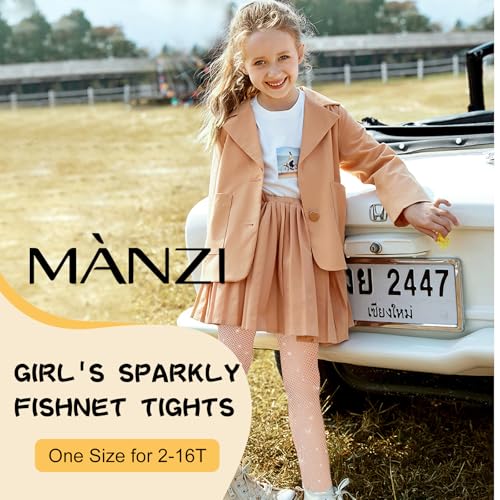 MANZI 2 Pairs Girls Fishnet Stockings Sparkle Rhinestone Fishnet Tights Kids Glitter Hollow Out Pantyhose2