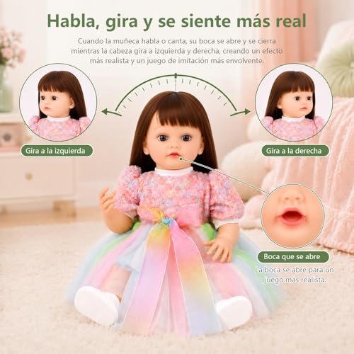 Muñeca interactiva reborn de 22 pulgadas con sonido miniatura 3