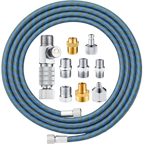 Hotop 10 ft Airbrush Hose Nylon Braided Hose with Quick Release Disconnect Coupler Airbrush kit for Air Compressor and Adapter(Blue)