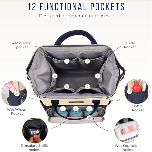 Image of MAMMA Vegan Leather Diaper Bag for Mothers for Travel, Baby Bag for Mother Travel, Diaper Bag for Baby, 12 Pockets Waterproof Diaper Bags for Mom, Hospital Bag for Delivery Women | 9 Months Warranty