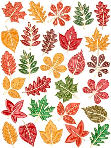 Image of JUNEBRUSHS 28PCS Fall Leave Enamel Pins Cute Maple Leave Brooch Pins for Fall Thanksgiving Theme Birthday Party Classroom Favor Supplies Exchange Gift Clothes Hat Accessories